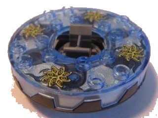 LEGO onderdeel Turntable 6 x 6 x 1 1/3 Round Base Serrated with Trans-Medium Blue Top with Spiral Stars Pattern (Ninjago Spinner) (98318c17pb01)