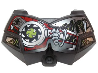 LEGO part Large Figure Chest Armor Small with White Bones, Lime Wires, Pearl Dark Gray Chain and Silver Blades on Red and Silver Armor Plating Pattern (98603pb019)