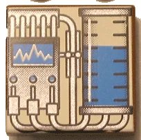 LEGO onderdeel Tile 2 x 2 with Graduated Cylinder and Graph, Blue Pattern (SW Vaporator) (3068pb0043)