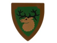 LEGO onderdeel Minifigure, Shield Triangular  with Forestmen Elk / Deer Head on Green Background Pattern 3846p48