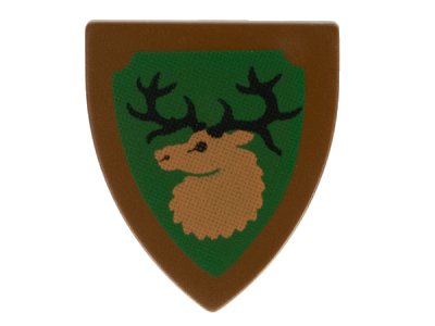 LEGO onderdeel Minifigure, Shield Triangular  with Forestmen Elk / Deer Head on Green Background Pattern (3846p48)