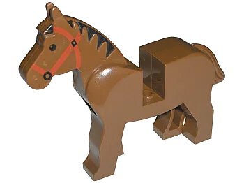 LEGO onderdeel Horse with Black Eyes, Red Bridle, Black Mane Pattern (4493c01pb01)