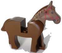 LEGO part Horse with Black Eyes, Red Bridle Pattern 4493c01pb03