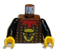 LEGO onderdeel Torso Castle Knights Kingdom Bull's Head, Studded Armor, Red Collar Pattern / Black Arms / Yellow Hands 973px137c01