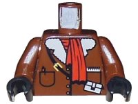 LEGO onderdeel Torso Adventurers Orient Leather Jacket and Red Scarf Pattern / Brown Arms / Black Hands 973px179c01