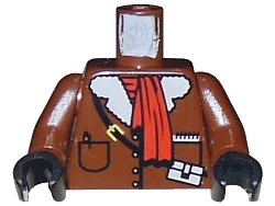 LEGO onderdeel Torso Adventurers Orient Leather Jacket and Red Scarf Pattern / Brown Arms / Black Hands (973px179c01)