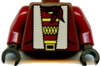 LEGO part Torso Adventurers Orient Jacket Fur Lining, Striped Shirt, Bandana Pattern / Dark Red Arms / Black Hands 973px186c01