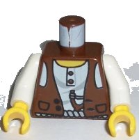 LEGO onderdeel Torso Adventurers Desert Vest over White Shirt, Slingshot Pattern / White Arms / Yellow Hands 973px190c01