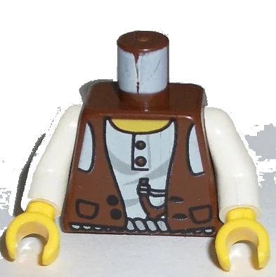 LEGO onderdeel Torso Adventurers Desert Vest over White Shirt, Slingshot Pattern / White Arms / Yellow Hands (973px190c01)