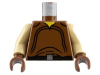 LEGO onderdeel Torso SW Loose Shirt with Black Curved Lines, Belt with Silver Square Buckle, Yellow Neck Pattern / Tan Arms / Brown Hands 973px89c01