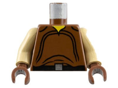 LEGO onderdeel Torso SW Loose Shirt with Black Curved Lines, Belt with Silver Square Buckle, Yellow Neck Pattern / Tan Arms / Brown Hands (973px89c01)