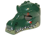 LEGO part Minifigura, Copricapo Maschera Coccodrillo con Mascella Inferiore Verde Oliva, Denti Bianchi e Motivo Cicatrice Rossa 12551pb04