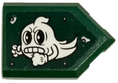 LEGO onderdeel Tile, Modified 2 x 3 Pentagonal with Angry White Ghost and Rivets Pattern Model Left Side (Sticker) - Set 70434 (22385pb362L)