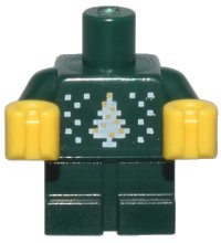 LEGO onderdeel Body Baby / Toddler with Fixed Arms with Molded Yellow Hands and Printed Knit Fair Isle Holiday Sweater with White and Gold Christmas Tree Pattern 25128pb011