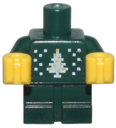 LEGO onderdeel Body Baby / Toddler with Fixed Arms with Molded Yellow Hands and Printed Knit Fair Isle Holiday Sweater with White and Gold Christmas Tree Pattern (25128pb011)