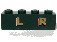 LEGO part Brick 1 x 4 with Gold 'L R' Pattern (Sticker) - Set 10194 3010pb099