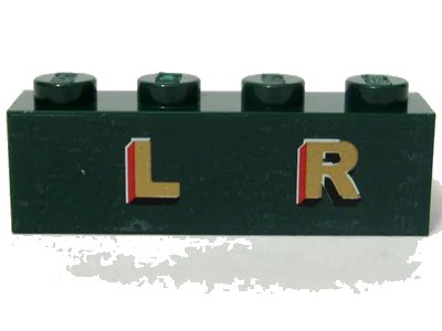 LEGO onderdeel Brick 1 x 4 with Gold 'L R' Pattern (Sticker) - Set 10194 (3010pb099)