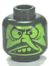 LEGO onderdeel Minifigure, Head Lime Face with Angry Eyebrows, Large Eyes, Long Nose, Beard, and Open Mouth with Top Teeth Pattern (3626pb0665)