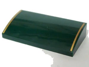 LEGO onderdeel Slope, Curved 2 x 4 x 2/3 without Bottom Tubes with 2 Gold Stripes Pattern (61068pb001)
