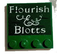 LEGO part Tile, Modified 4 x 4 with Studs on Edge with 'Flourish & Blotts' Pattern (Sticker) - Set 75978 6179pb206
