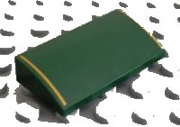 LEGO part Slope, Curved 2 x 4 x 2/3 with Bottom Tubes with 2 Gold Stripes Pattern 88930pb001