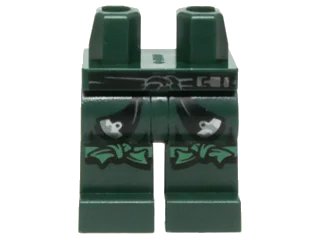 LEGO onderdeel Hips and Legs with Black and Silver Sash and Green Knotted Knee Straps Pattern (970c00pb0426)