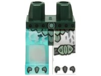 LEGO part Hips and 1 White Left Leg, 1 Trans-Light Blue Right Leg with Sand Green Scaled Armor and Knee Pad and Dark Bluish Gray Talons Pattern 970d19pb01