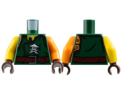 LEGO onderdeel Torso Ninjago Robe with Ninja Skull with Crossed Swords, Chest Hair and Dark Red Belt Pattern / Orange Arm Left / Yellow Arm Right / Dark Brown Hands (973pb2305c01)