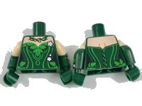 LEGO part Torso Batman Poison Ivy Plant Foliage White Flowers Pattern / Dark Green Arms with Molded Light Nougat Short Sleeves and Printed Flowers on Left Arm Pattern / Dark Green Hands 973pb2761c01