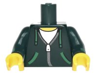 LEGO part Torso Hoodie with Green Ties and Pockets, Silver Zipper over White Shirt Pattern / Dark Green Arms with Green Cuffs Pattern / Yellow Hands 973pb2789c01
