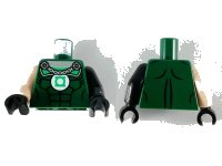 LEGO part Torso Muscles Outline, Green Lantern Logo, Silver Chain Pattern / Black Arm Left with Silver Cuff Pattern / Light Nougat Arm Right / Black Hands 973pb3453c01