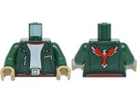 LEGO onderdeel Torso Jacket with Silver Necklace, Buckle, and Zippers, Red Phoenix / Firebird Logo on Back Pattern / Dark Green Arms / Dark Tan Hands 973pb3782c01