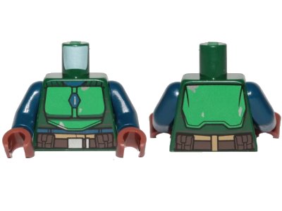 LEGO onderdeel Torso SW Armor Green Plates and Dark Brown Belt Pattern (Mandalorian) / Dark Blue Arms / Reddish Brown Hands (973pb3801c01)