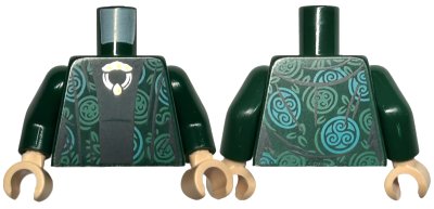 LEGO onderdeel Torso Harry Potter Robe with Green and Medium Green Circles, Black Dress, Metallic Silver and Gold Medallion Pattern / Dark Green Arms / Light Nougat Hands (973pb4130c01)