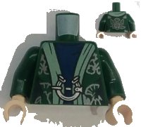 LEGO part Torso Harry Potter Robe, Sand Green Hem, Dark Blue Dress, Silver Pin Clasp and Thistles Pattern / Dark Green Arms / Light Nougat Hands 973pb4311c01