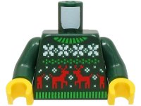 LEGO onderdeel Torso Knit Fair Isle Holiday Sweater with Green Collar, White Snowflakes and Red Reindeer Pattern (BAM) / Dark Green Arms / Yellow Hands 973pb4940c01
