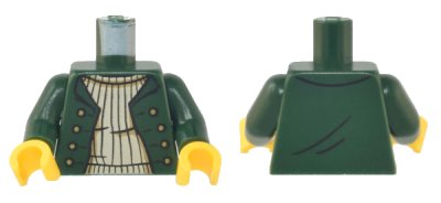 LEGO onderdeel Torso Open Jacket with 8 Gold Buttons over Tan Sweater Pattern / Dark Green Arms / Yellow Hands (973pb4947c01)