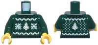 LEGO onderdeel Torso Knit Fair Isle Holiday Sweater with White and Gold Snowflakes and Christmas Trees Pattern / Dark Green Arms / Yellow Hands 973pb5854c01
