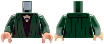 LEGO part Torso Robe with Gathers, Lines and Collar over Black Dress with Gold Brooch Pattern / Dark Green Arms / Light Nougat Hands (973pb6031c01)