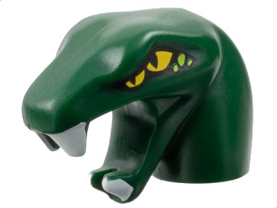 LEGO onderdeel Minifigure, Head, Modified Snake Short Neck with Open Mouth with White Fangs and Four Yellow Eyes Pattern (bb0662pb03)
