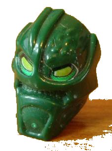 LEGO part Minifigure, Head, Modified Bionicle Inika Toa Kongu with Lime Eyes Pattern (x1823px1)
