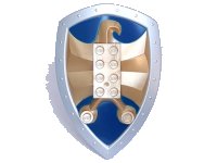 LEGO part Large Figure Shield, 2 x 4 Brick Relief, Jayko Hawk with Dark Blue and Silver Pattern 50655pb01