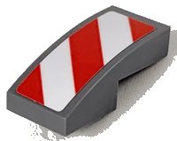 LEGO part Slope, Curved 2 x 1 x 2/3 with Red and White Danger Stripes (Red Corners) Pattern Model Right Side (Sticker) - Sets 60056 / 60152 / 60223 11477pb004R