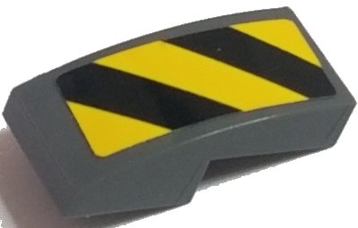 LEGO part Slope, Curved 2 x 1 x 2/3 with Black and Yellow Danger Stripes Pattern Right (Sticker) - Sets 60121 / 60122 (11477pb041R)