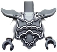 LEGO part Torso, Modified Short with Armor Breastplate with Shoulder Ridges and Silver Decoration Pattern / White Arms / Black Hands 11692pb03c01