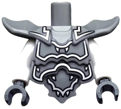 LEGO onderdeel Torso, Modified Short with Armor Breastplate with Shoulder Ridges and Silver Decoration Pattern / White Arms / Black Hands (11692pb03c01)