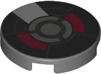 LEGO onderdeel Tile, Round 2 x 2 with Bottom Stud Holder with Black, Dark Red and Silver Armor Plates and Circles Pattern 14769pb605