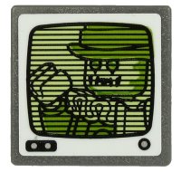 LEGO part Road Sign 2 x 2 Square with Open O Clip with Ghost Clown on Yellowish Green Screen Pattern (Sticker) - Set 70432 15210pb067