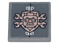 LEGO part Road Sign 2 x 2 Square with Open O Clip with Copper Crossed Wrenches, Shield, Scribble Cop Head and Rivets Pattern (Sticker) - Set 70840 15210pb091