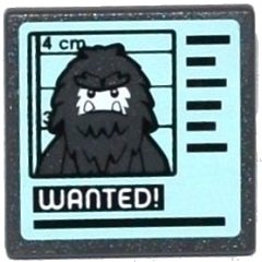 LEGO onderdeel Road Sign 2 x 2 Square with Open O Clip with Hairy Minifigure Mugshot and 'WANTED!' on Computer Screen Pattern (Sticker) - Set 60069 (15210pb118)